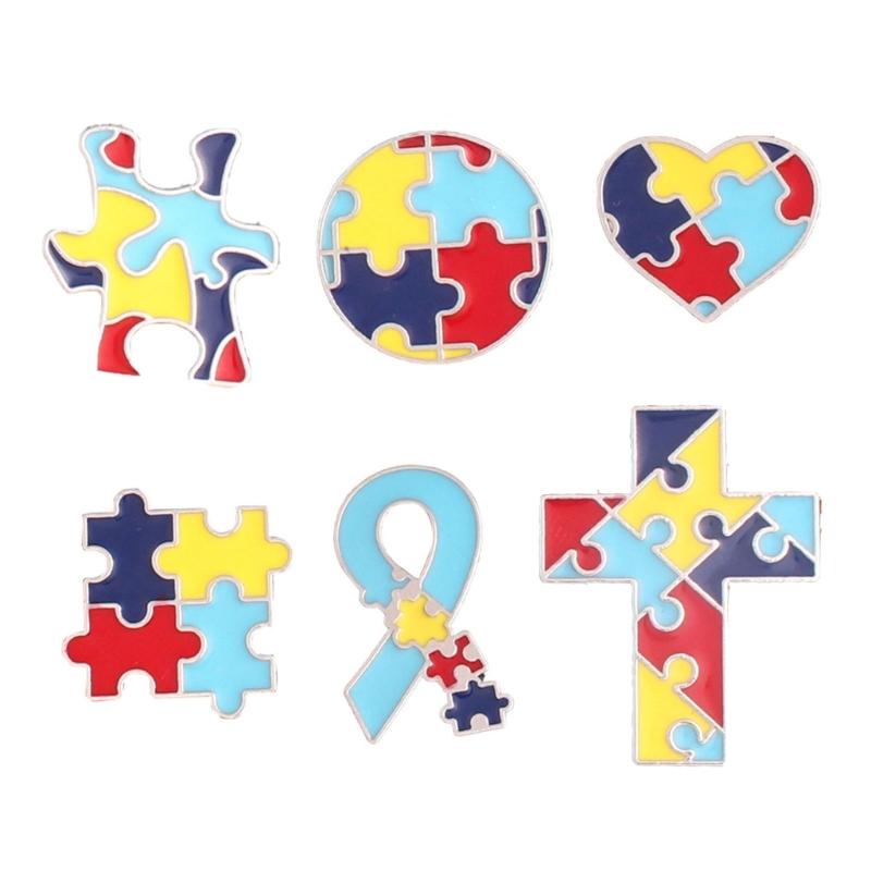

6 Pieces Autism Puzzle Enamel Pins Badge Enamel Lapel Pins Clothes Lapel Brooch Decoration Gift for Women Men Girl Boys 1