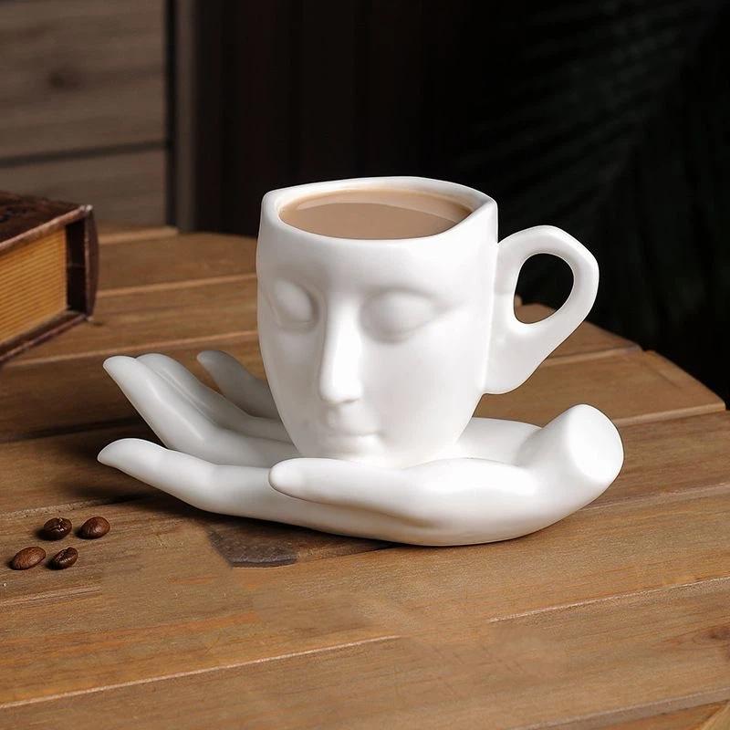 Evropská Vintage Keramická Sada Hrnků na Kávu – Kreativní Hrnky na Kávu s Obličejem Pár