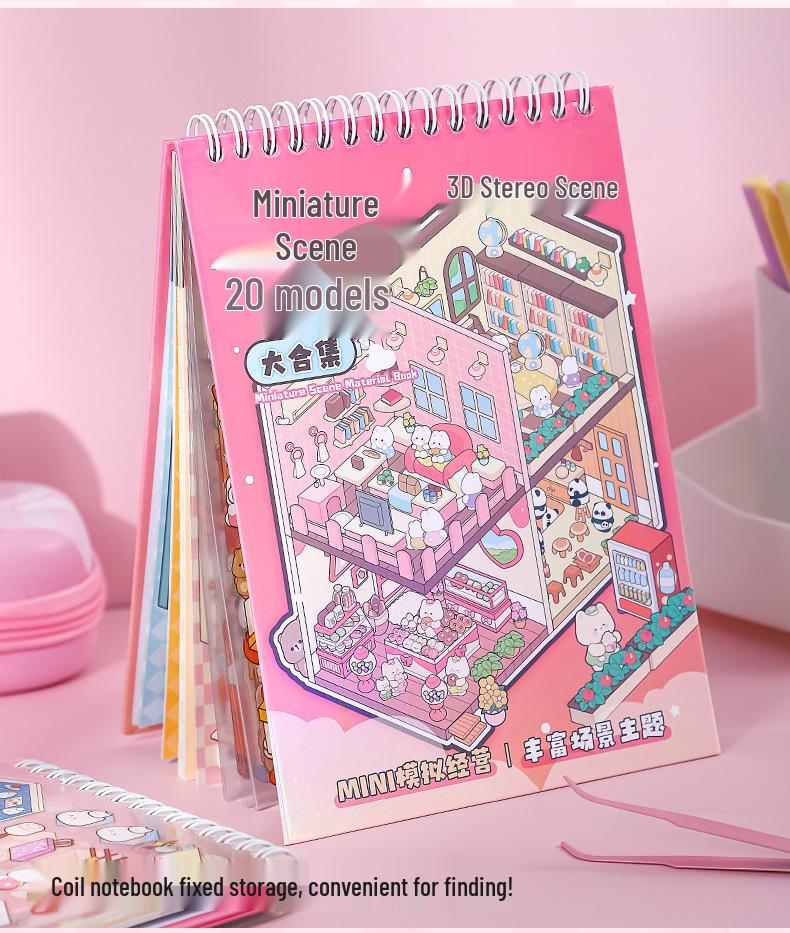 3D Miniaturní chaloupka Kniha samolepek: Kreativní skládané samolepky pro dekompresi a tvoření