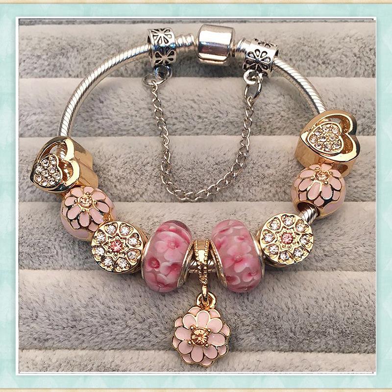 Pan's Rose Gold European Style Princess Crown Heart Pendant Bracelet for Women - DIY Customizable Series.
