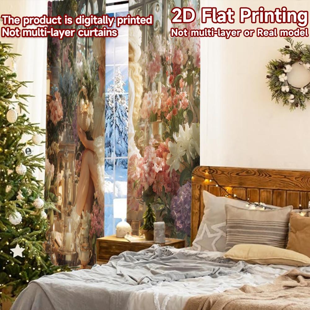 2pcs, 2D FLAT PRINTING Curtains (Without Rod) Garden Elegance Halloween Festival Creative Curtains Polyester Curtains