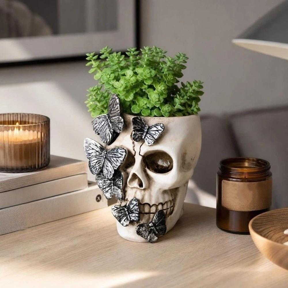 Unique Decor Gothic Butterfly Skeleton Statue Funny Vase Flower Pot Large Capacity Home Decorations Skull Pen Box Halloween