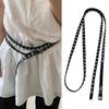 Oeillets Rivets Bricolage Portable Ceinture de Taille en Cuir PU Double Cercle Chaîne de Taille Nouée Extra Longue Mince Ceinture Double Couche Trouée Ceinture