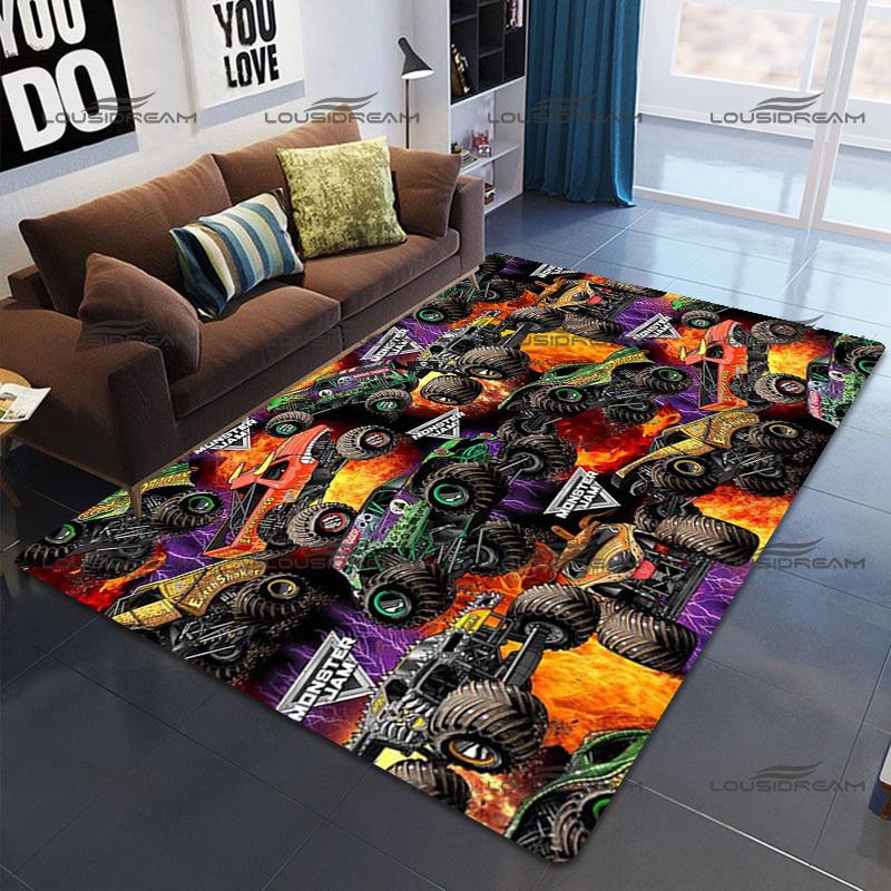 Square Flannel Monster Truck Carpet Thrill Game Monster Jam Decorative Floor Mats Modern Home Living Room Rugs Bedroom Carpet