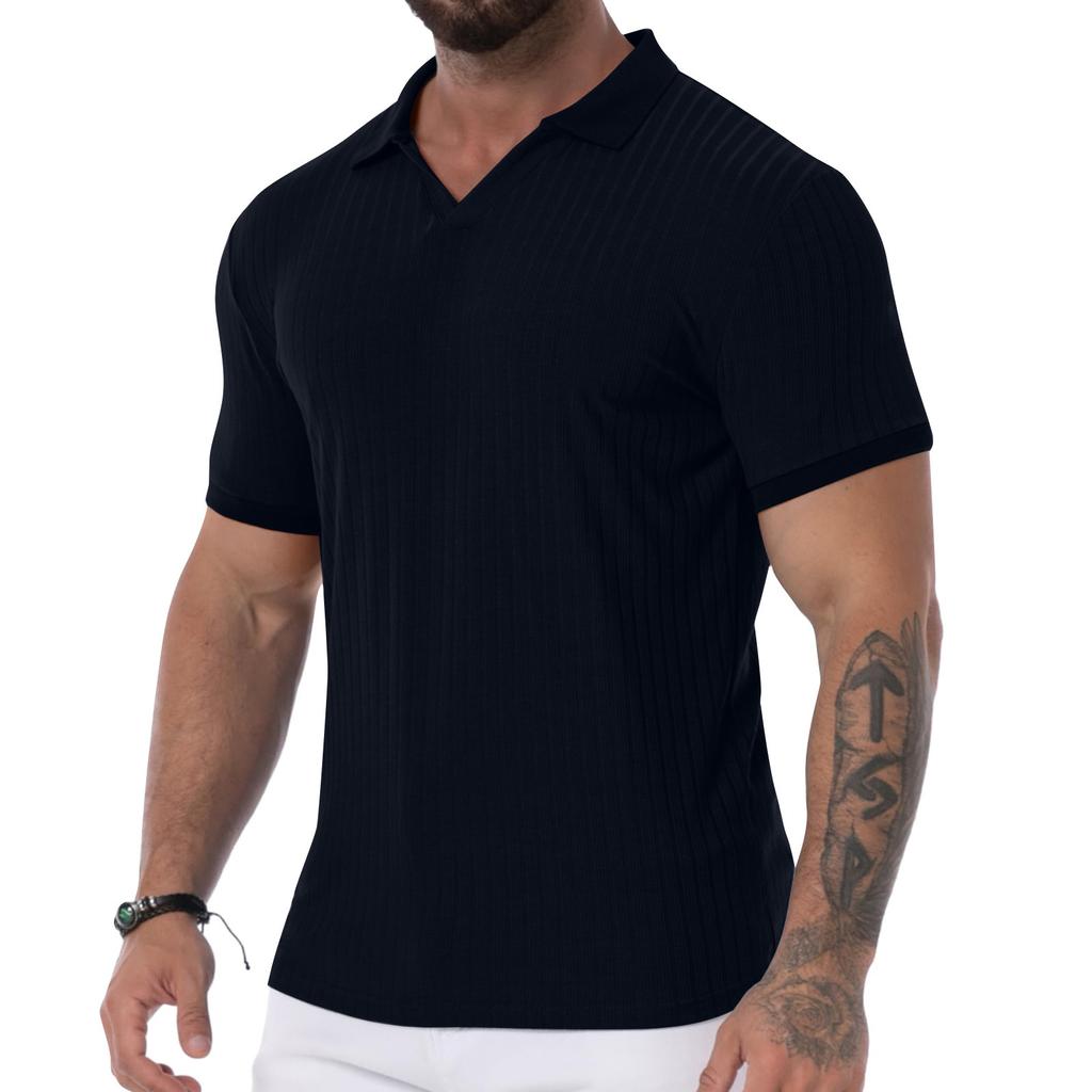 Camisa de Golf para Hombre Casual Deportiva Cuello en V Cuello Acanalado Manga Corta Moda Casual Color Liso Primavera y Verano Corte Regular