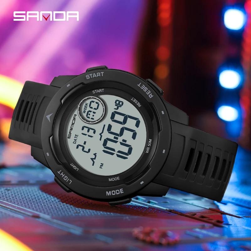 SANDA 2125 Top Brand Sports Men Watches Fashion Countdown Waterproof LED Digital Watch Man Wristwatch