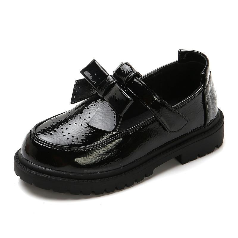 Girls Kids Black Princess Leather Shoes Korean British Style Soft Sole Flat Shoes