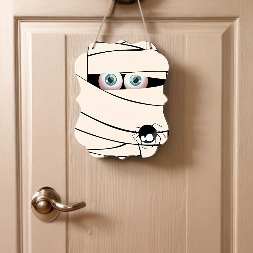 1Pc Creepy Halloween Wooden Hanging - White Mummy Spider Ornament, Great for Window Decor and A Memorable Halloween Gift