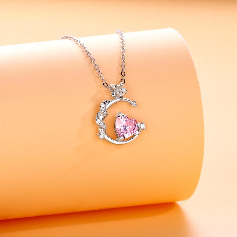 

Original Fantasy Heart Moon Necklace Female Korean Niche Pink Diamond High Sense Summer Sweet Beautiful Women Jewelry Quality