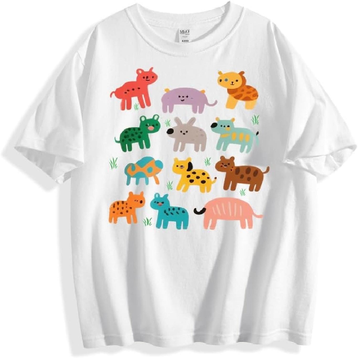 Cartoon Animal Children s Short Sleeve Unisex T-Shirt Clothes Shirts 2-4Years White S