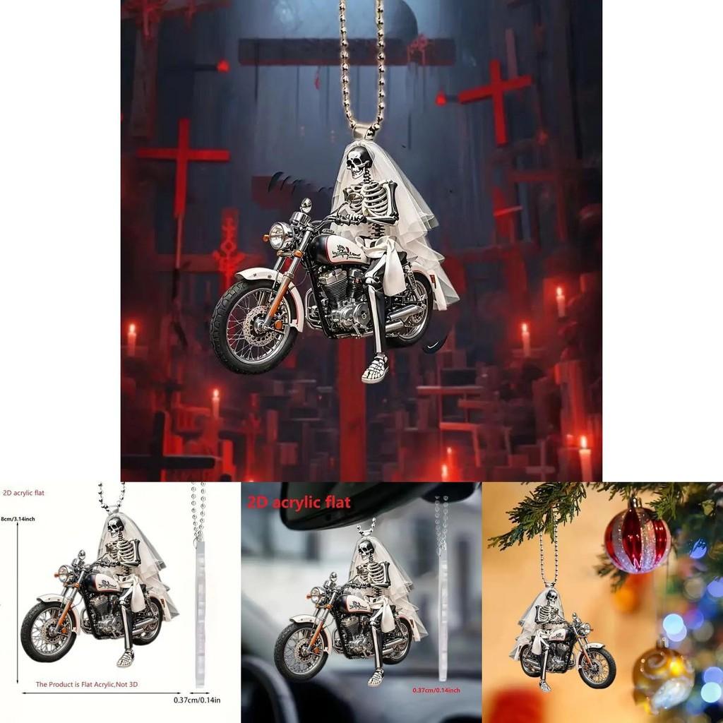 Halloween 2d Acrylic Motorcycle Skeleton Bride Festive Decoration For Interior Car
