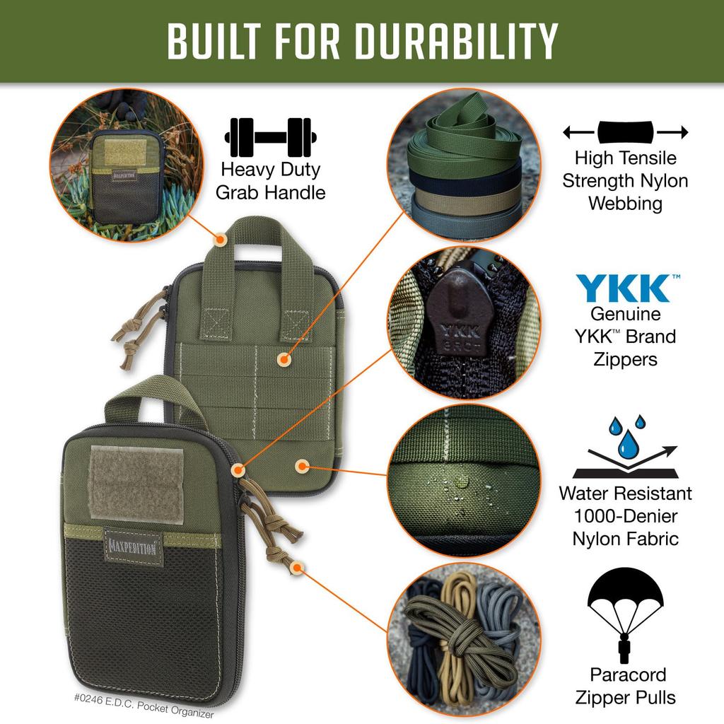 MAXPEDITION EDC Pocket Organizer MOLLE 1000D Nylon Tactical Pouch for Everyday Carry Tools and Gear Storage for and Survival Use (OD Green) Compact,