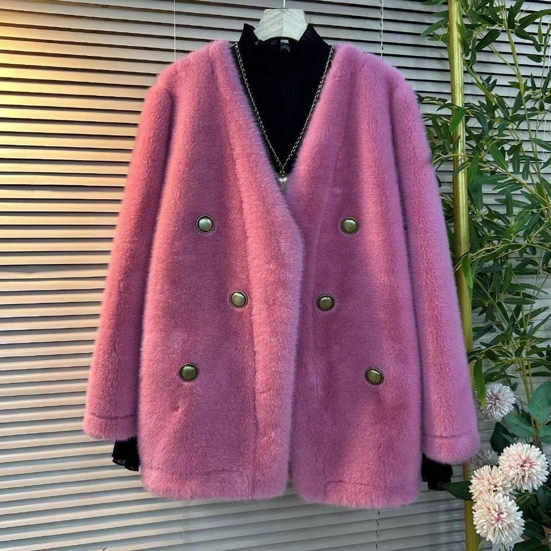 

Куртка Мао Мао женская знаменитость мех интегрированный искусственный мех куртка воротник свободный Мао Мао легкое пальто зима 105-125 красный