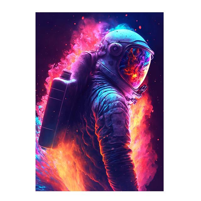 Neon Astronaut In Space Wild Flame Fantasy Landscape Canvas Paintings Wall Art Posters and Prints Living Room Home Decor Picture