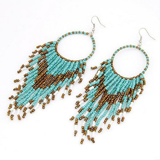 European & American Bohemian Handmade Seed Bead Tassel Drop Earrings