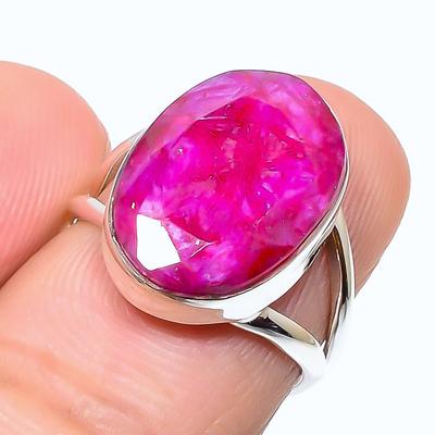 Roter Rubin(Simuliert) Edelstein Handgefertigt 925 Sterlingsilber Geschenkring Gr. 6.5 F0f18