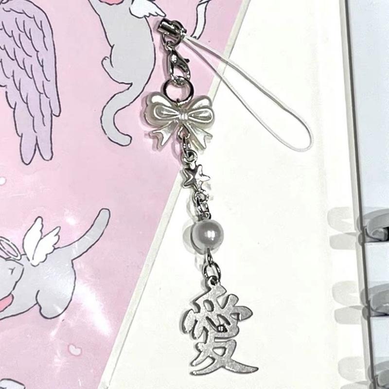 Butterfly Heart Bead Pendant Phone Charm Hangings Rope Cute Phone Chain Strap Bag Decoration Lanyard Keychain Accessory