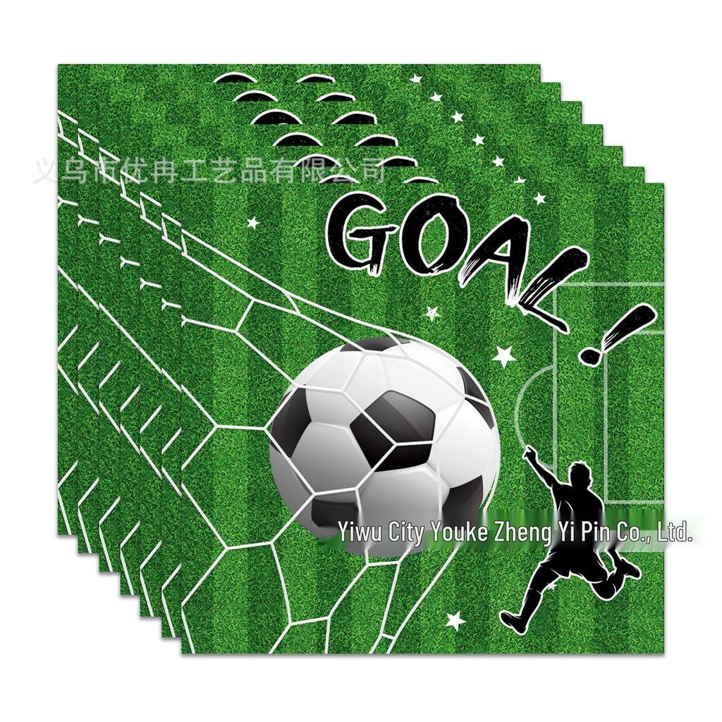 World Cup Football Theme Party Set: Green Field Plates, Tablecloth & Napkins