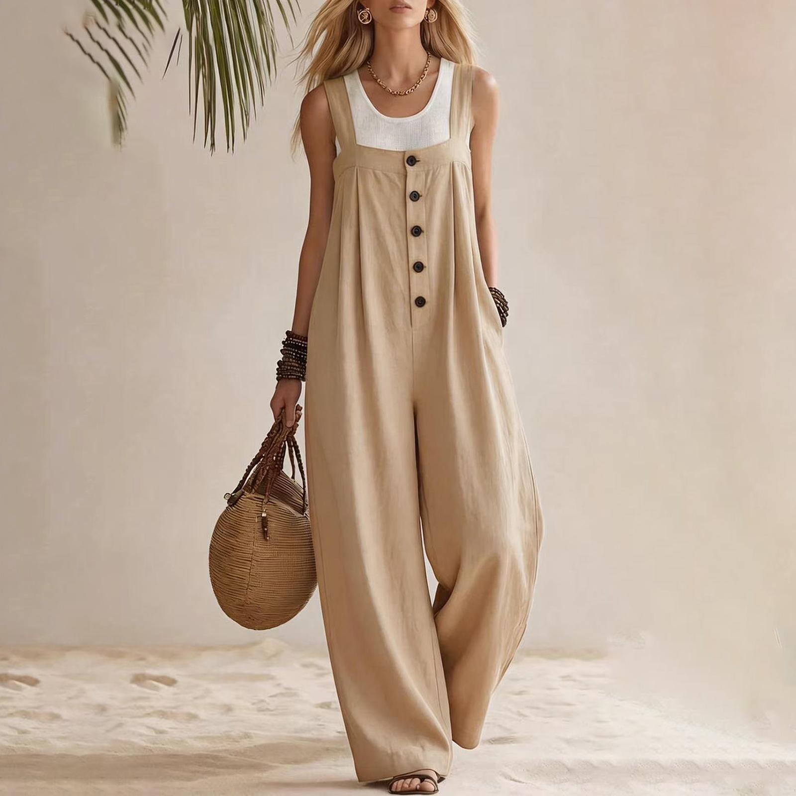 

Women s Color Casual Fashion Suspender Button Strap Jumpsuit M хакі