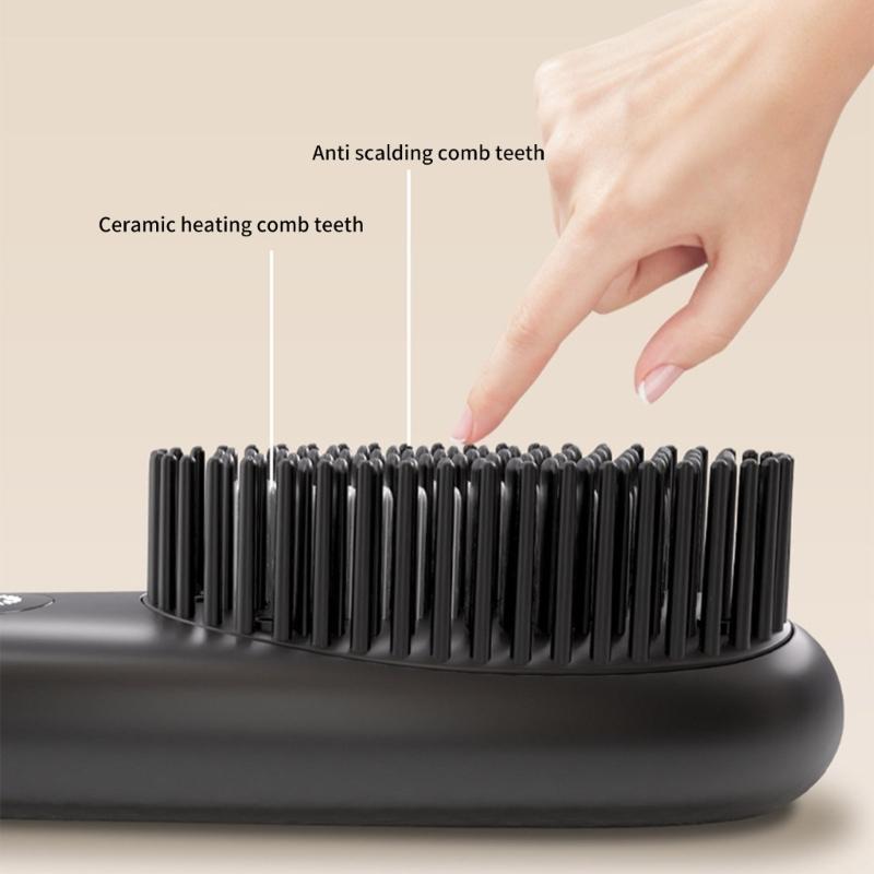 Ceramic Hair Straightener Brush Comb, 3 Adjustable Heat Levels Efficient Styling