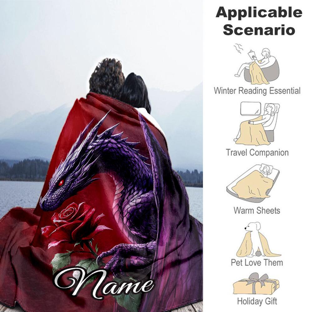 Purple Dragon Flower Personalized Name Blanket Throw Customizable Blanket Comfortable Great for Office Couch Livingroom Bed Four Seasons Multipurpose