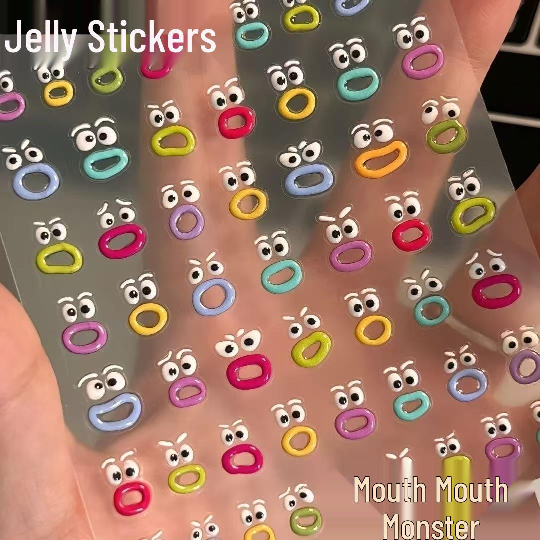 

Милі Наліпки для Манікюру з Виразом Обличчя Дофамінового Монстра: Рельєфні візерунки для щік, очей та губ