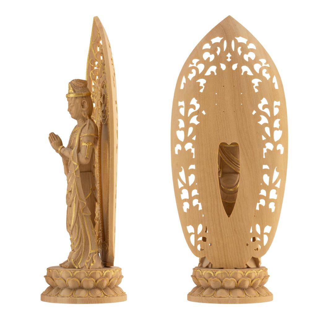Miniature Kannon Buddhist wood ornament Gasshokannon Buddha, Bodhisattva, 12.5cm (wood boxwood, gold-dust finish) - Seikannon, statue, figure,