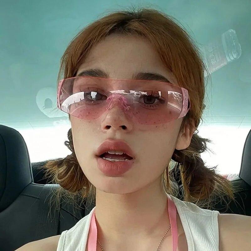 Rimless Diamond-encrusted Sunglasses European And American Sunglasses Y2k Future Technology Sports Mirror Sunglasses