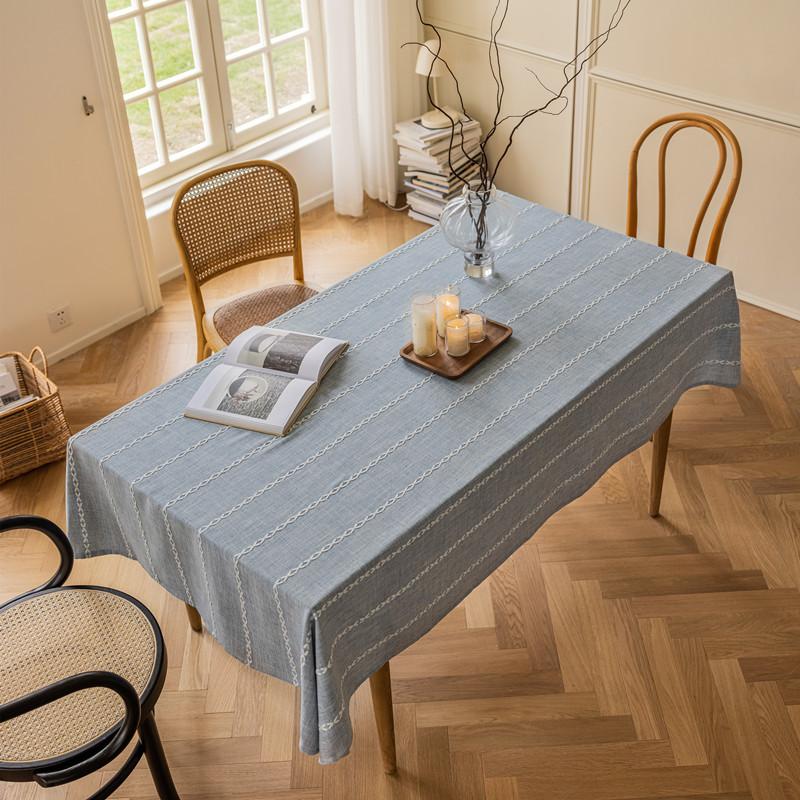 Poliester Żakardowy Wiele Linii Splotu Biały Geometryczny Prostokąt Obrus na Stół Jadalny Pokrowiec na Stolik Kawowy