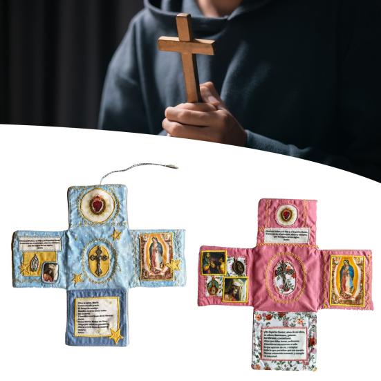 Catholic Pocket Shrine Devotional Pocket Shrine with Prayer Gadget Handmade Prayer Quilt with Holy Symbols Prayers Spiritual Gift for Catholics