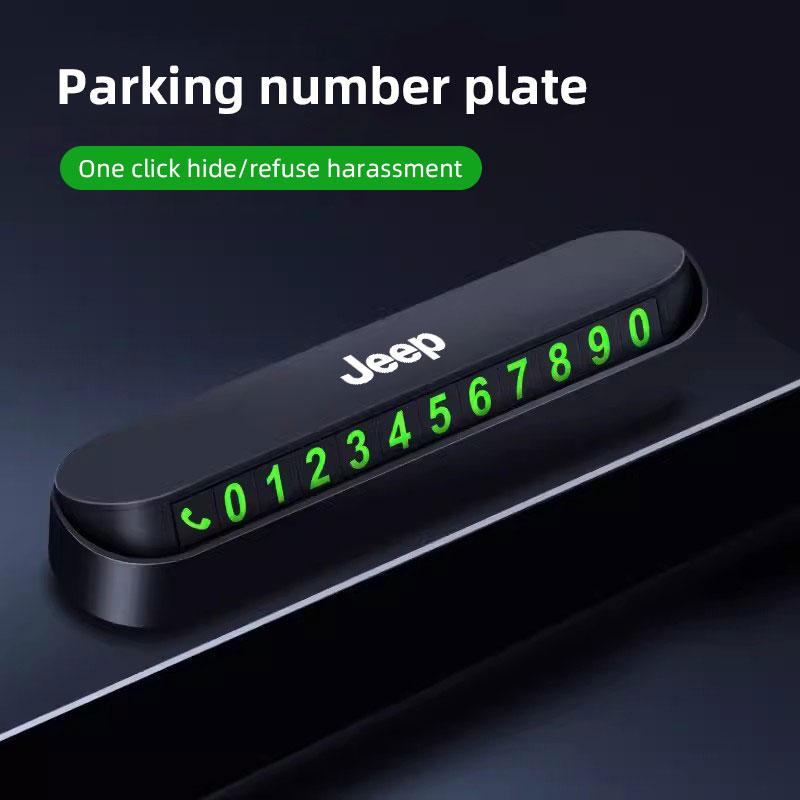 Hidden Noctilucent Car Stop Card Temporary Parking Tel Number Plate For Jeep Grand Cherokee Wrangler JK Gladiator Compass Renega