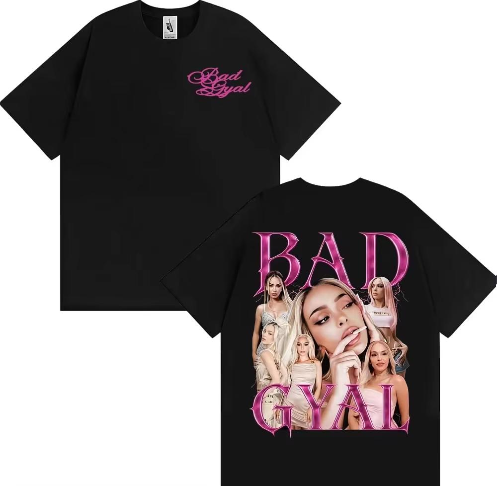 

Bad Gyal portrait graphic 100Cotton unisex shirt Y2k Hip hop HighQuality 2026 Summer Mens Loose Short sleeve Tshirt fan gift M