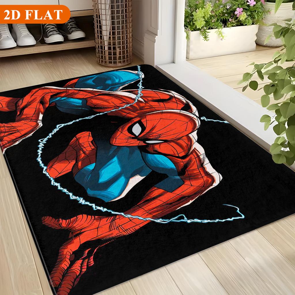 Bath Mat 1pc, Spider- Crouching Pose, MARVEL Flannel Rectangular Mat, Bathroom Non-Slip Entrance Mat, Fun Door Decoration Mat,