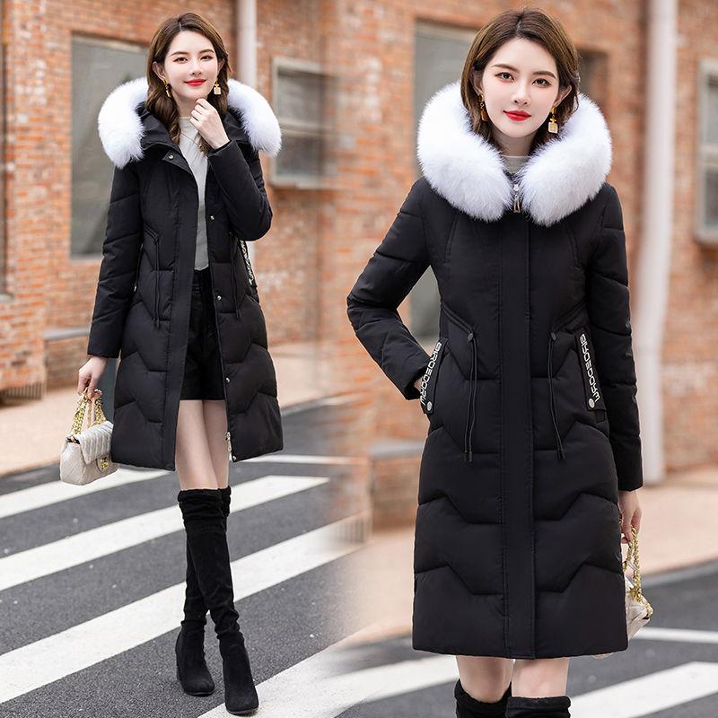 Down Jacket Women's Medium and Long New Slim-fit Fur Collar Warm Duck Down Thickened Jacket Winter