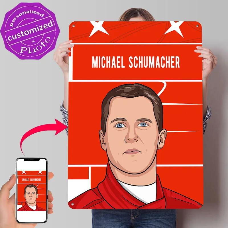 Schumacher Illustration Personalized D Textured Metal Poster Wall Art Vintage Tin Signs for Custom Plate Mancave Decoration