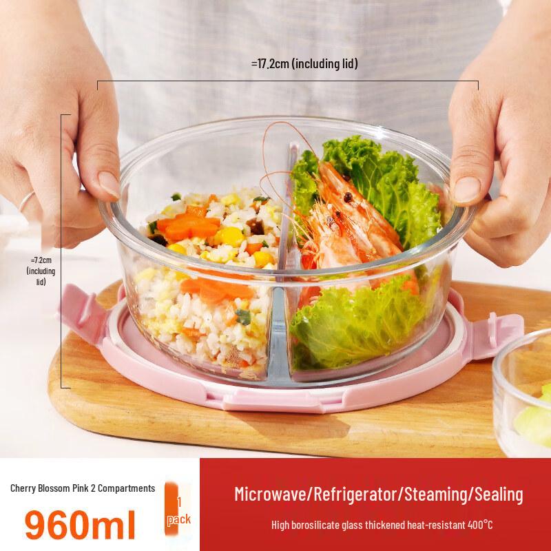 ZISIZ Glass Lunch Box with 3 Compartments