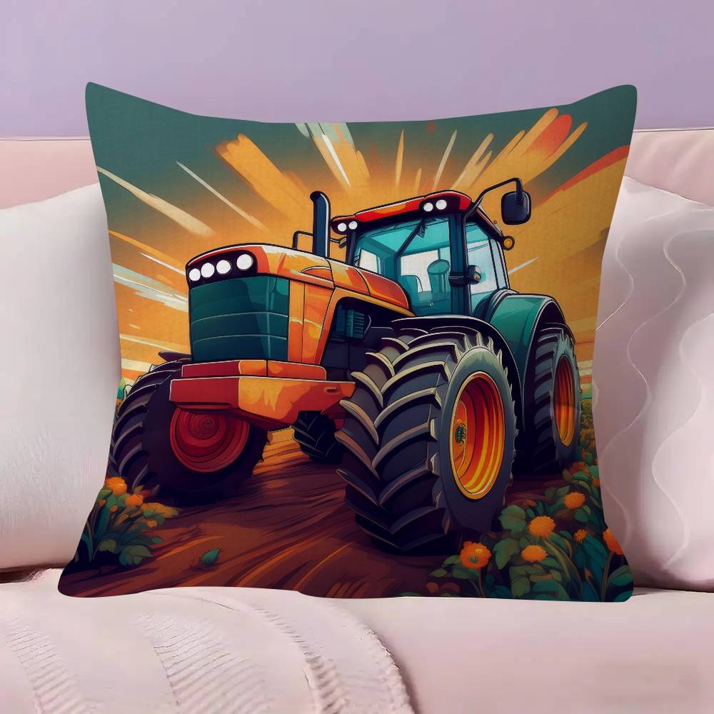 Car Tractor Decorative Double-sided Printed pillow cover Short plush Suitable living rooms bedrooms sofas throw cushion cover