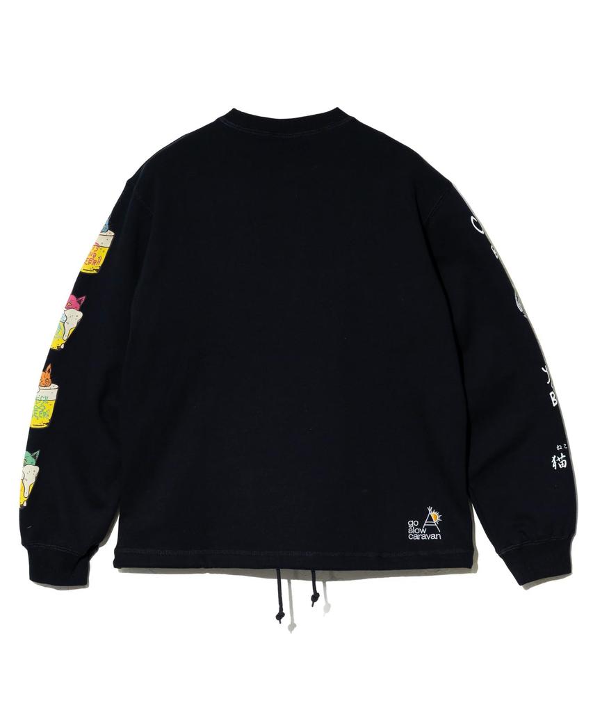 [go Slow Caravan] 352608 Air-Spun Fleece Crew Sweatshirt, Cat and Beer, Black, Size M