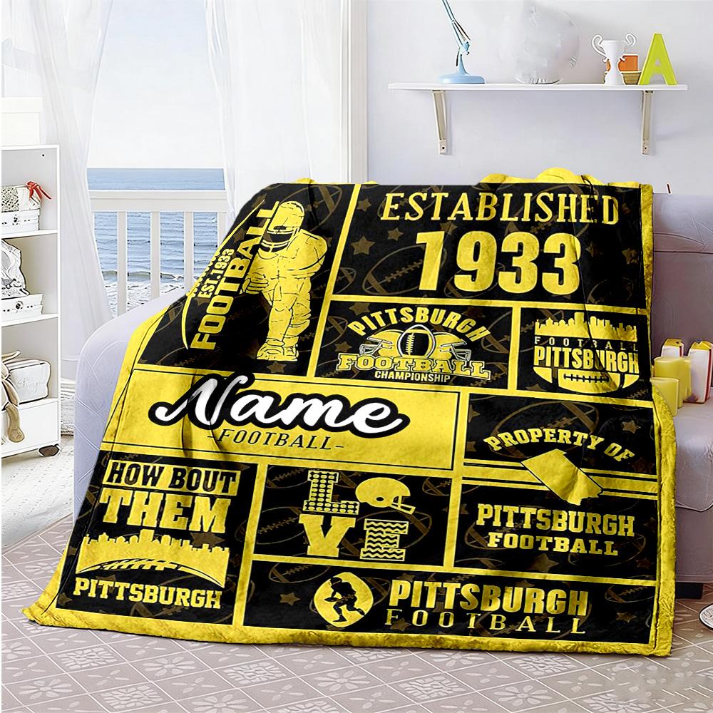 Yellow Rugby Style Customize Your Name Blanket Lightweight Personalized Blanket Soft Warm Cozy Suitable for Bedding Seaside Office Chair Livingroom