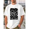 European Size Men's White Cotton T - Shirt: Bold Black Floral Pattern