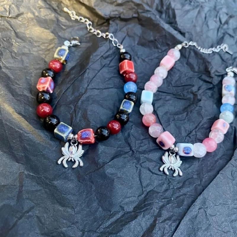 Halloween Spiders Charm Bracelets Couple Jewelry Fashioin Colorful Beaded Bracelet Simple Wristband Adjustable Bangle