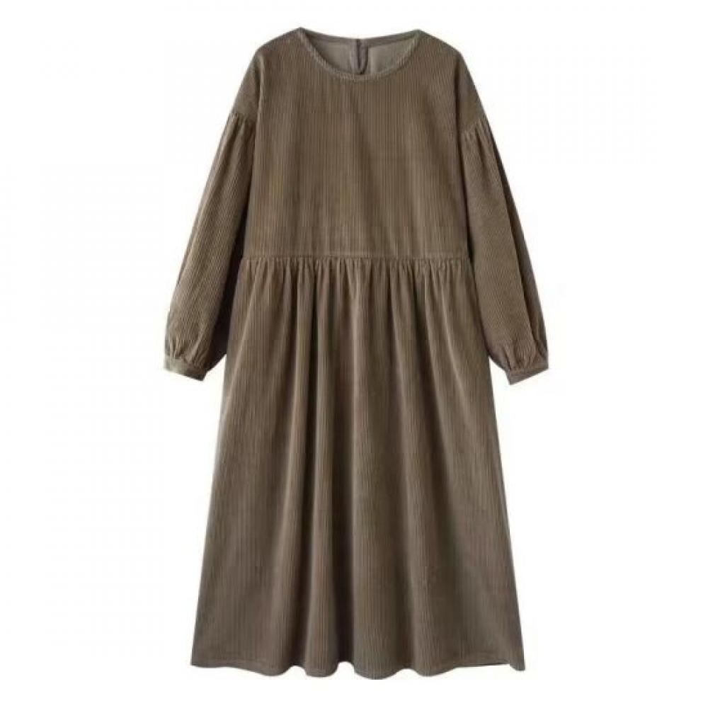 Rellawear Women Corduroy Puff Loose Dress Qwe24912