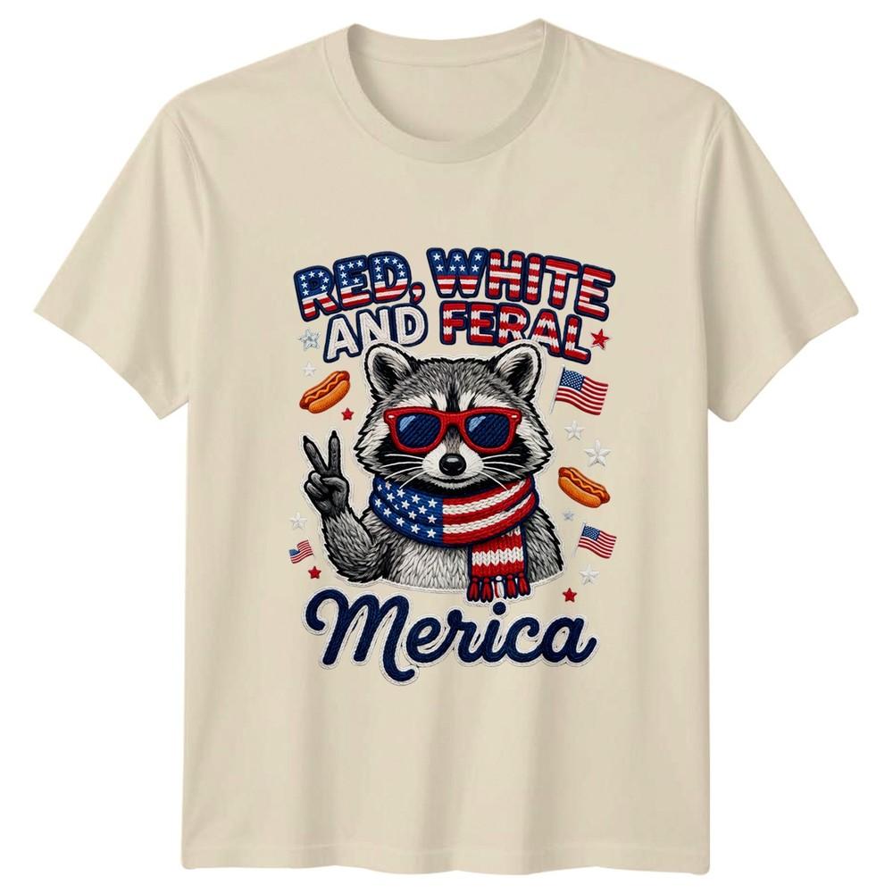 Red White And Feral Merica TShirt 4th July Raccoon Americana
