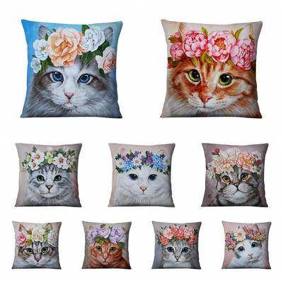Cute Flower Cat Print Pattern Cushion Cover for Home Living Room Sofa Bedroom Decoration Throw Pillow Cover