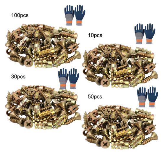 10/30/50/100Pcs Expansion Screw Set, Anti-sag Cabinet Hinge Screws for Wood Tile Concrete Walls Drywall