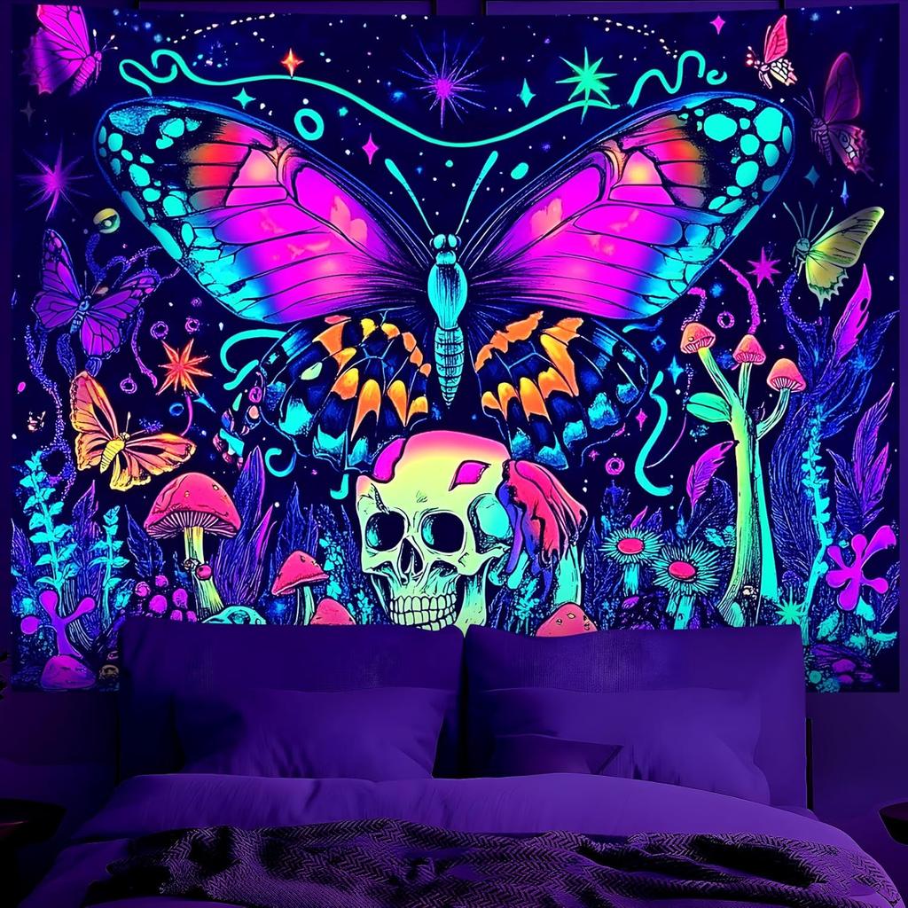 BVBOX Blacklight Animal Wolf Tapestry Iridescent Mountain Top Wolf Tapestry Glow In The Dark, UV Reactive Black Light U