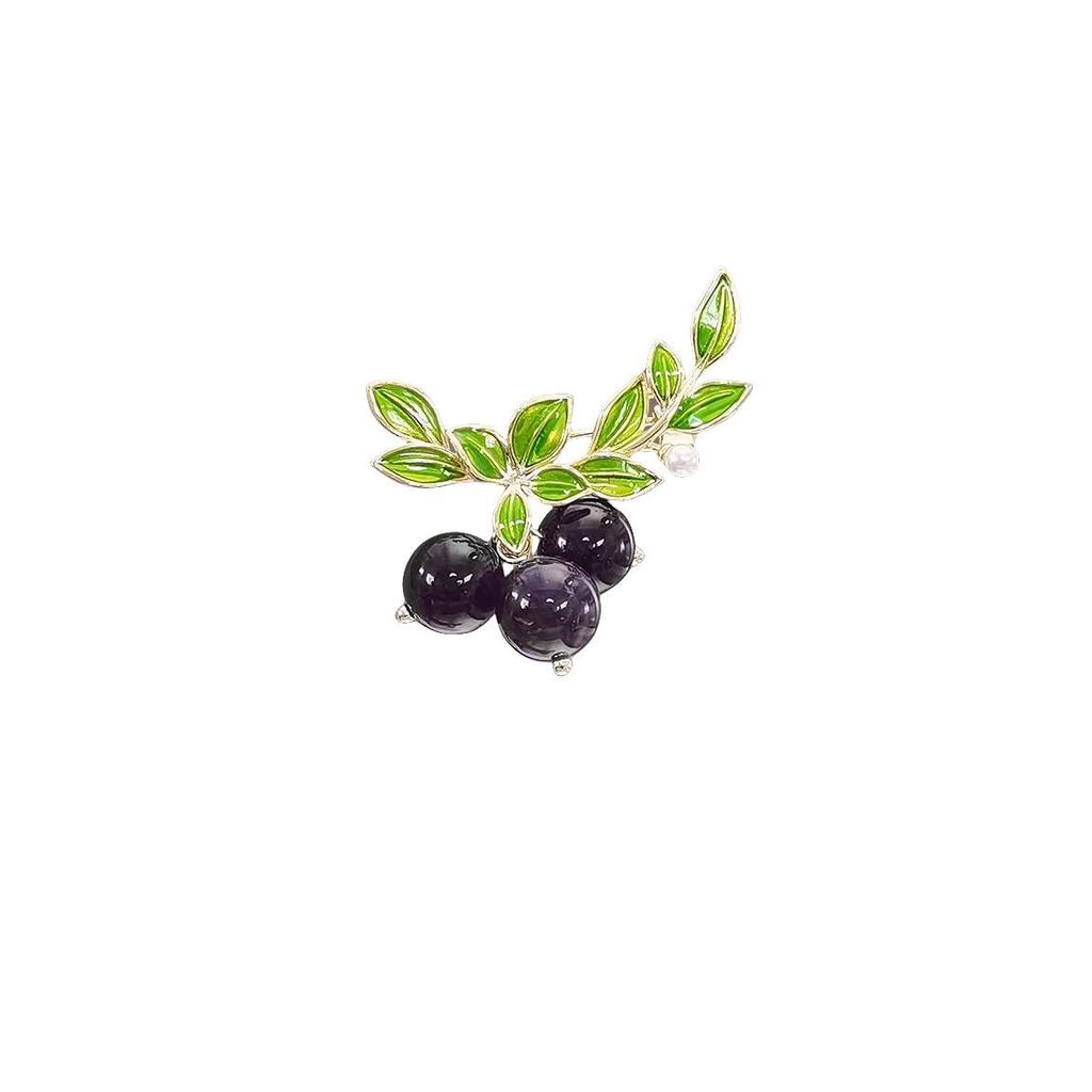 Luxury Blueberry Brooch for Women - Spring Style Green Pin for Coats and Mori Style Outfits
