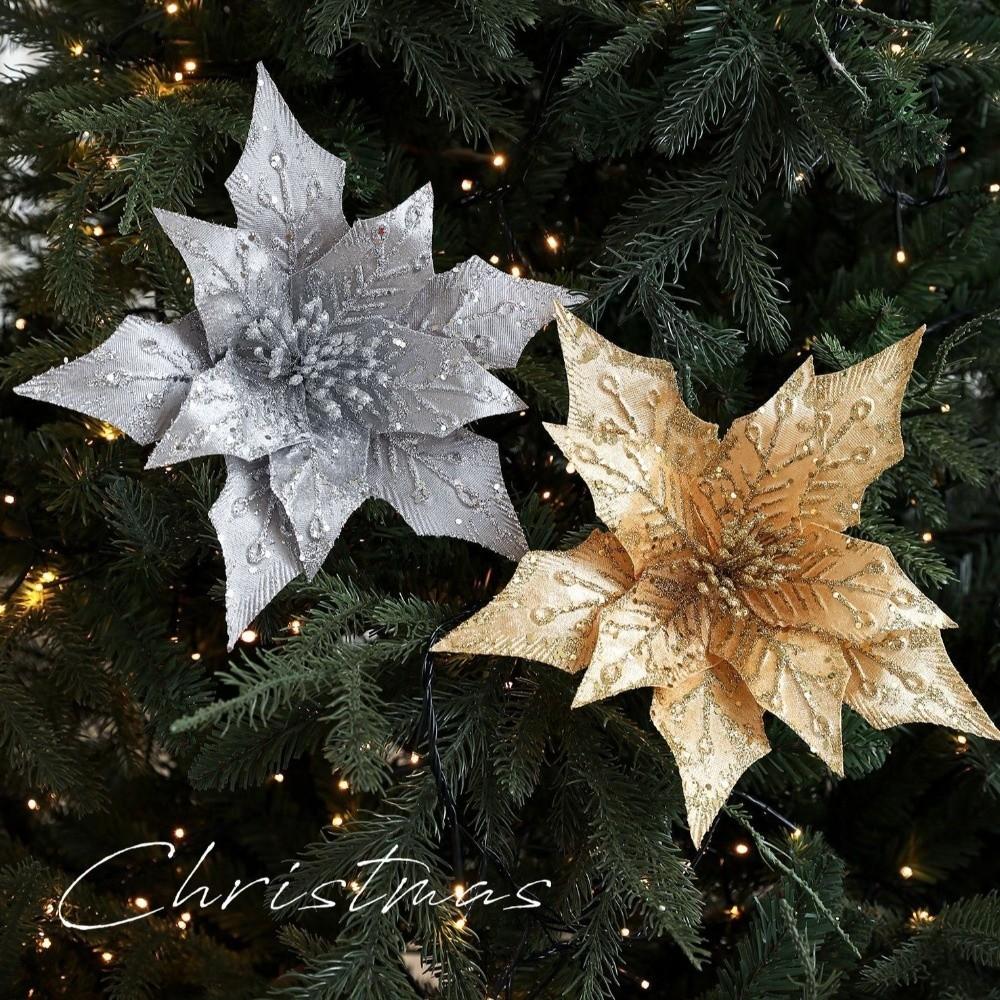 29CM Künstliche Weihnachtssternblume Pailletten Gold Rot Glitzer Simulationsblumen Funkelnde DIY Weihnachtsblume Neujahrsfest