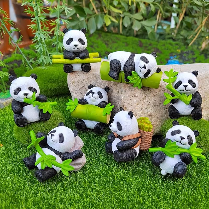 Eight Panda Holding Panda Mini Animal Resin Panda Christmas Landscape Garden Funny Decorative Small Miniature Spirit Dollhouse Small Souvenir