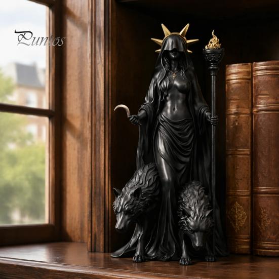 Mythologie Sammlerstücke zum Ausstellen Hekate Griechische Göttin Statue mit Magischen Hunden, Fantasy Thema Geschenk Liebhaber Harz Skulptur, Mythologisch